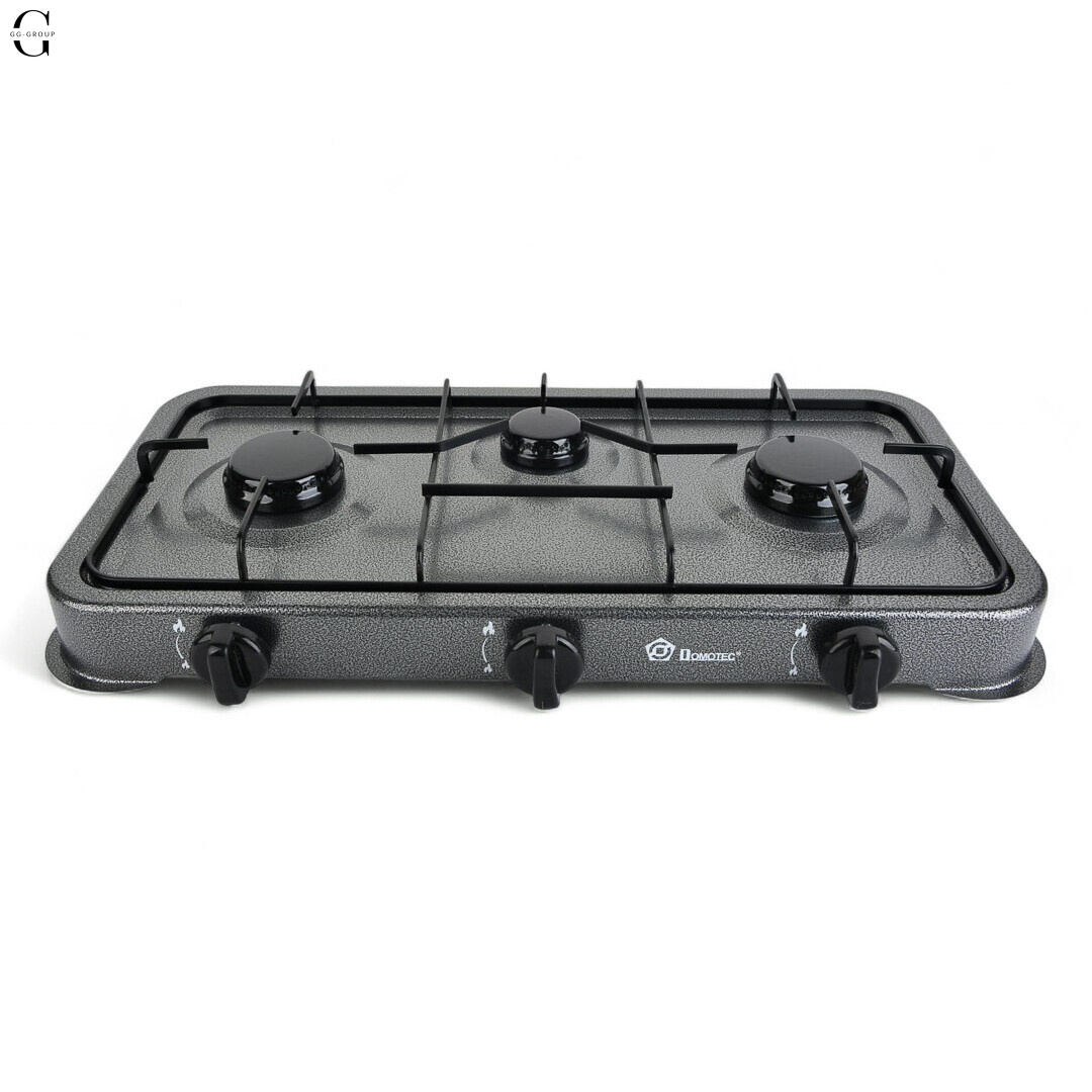 Газовая плита Domotec(Grey) — 3 конфорки, для баллонного газа, без крышки